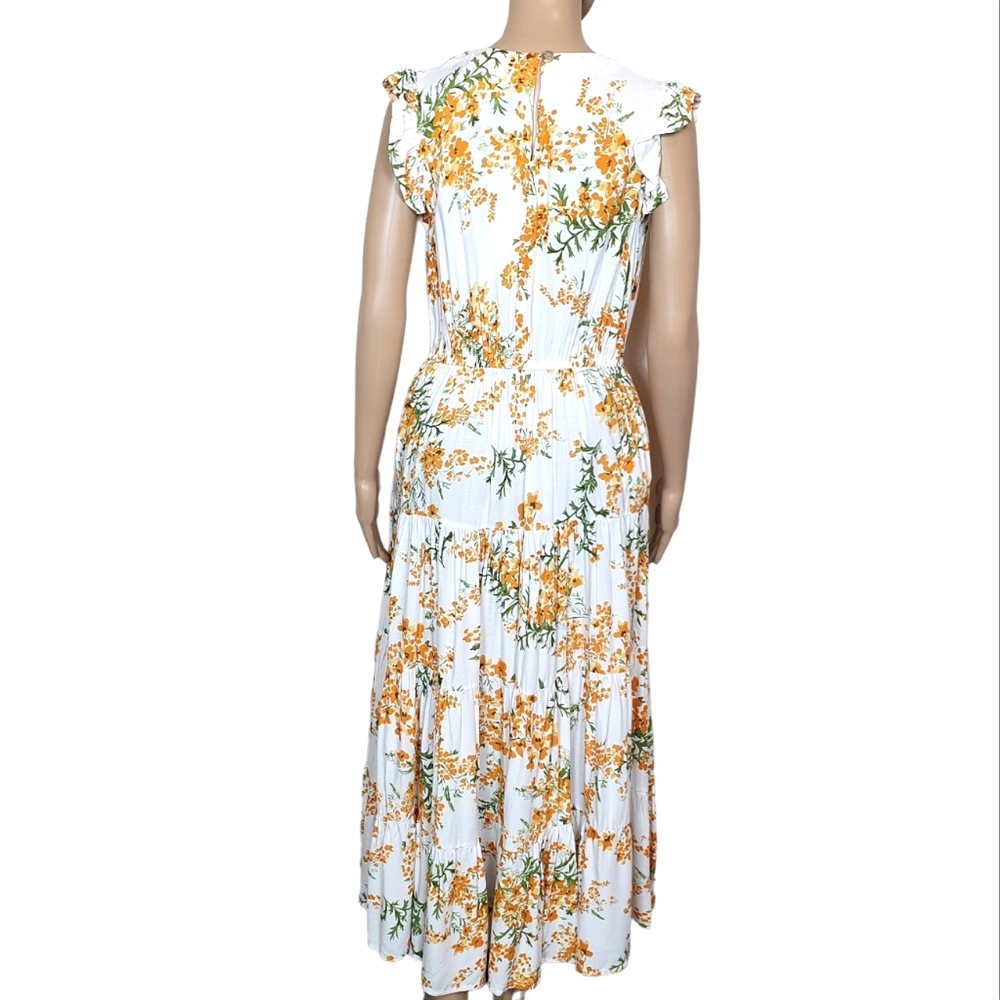 NWT Mombasa rose Floral maxi dress orange Sze L Bohomeian ruffled tiered summer - Picture 2 of 10